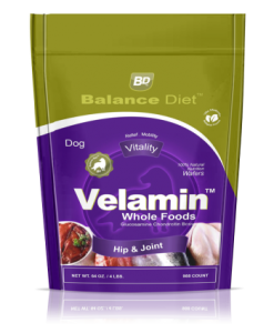 Balance Diet Premium super dog food Velamin whole food for hip and joint has a precision balance of nutrients your dog requires for longer and healthier life